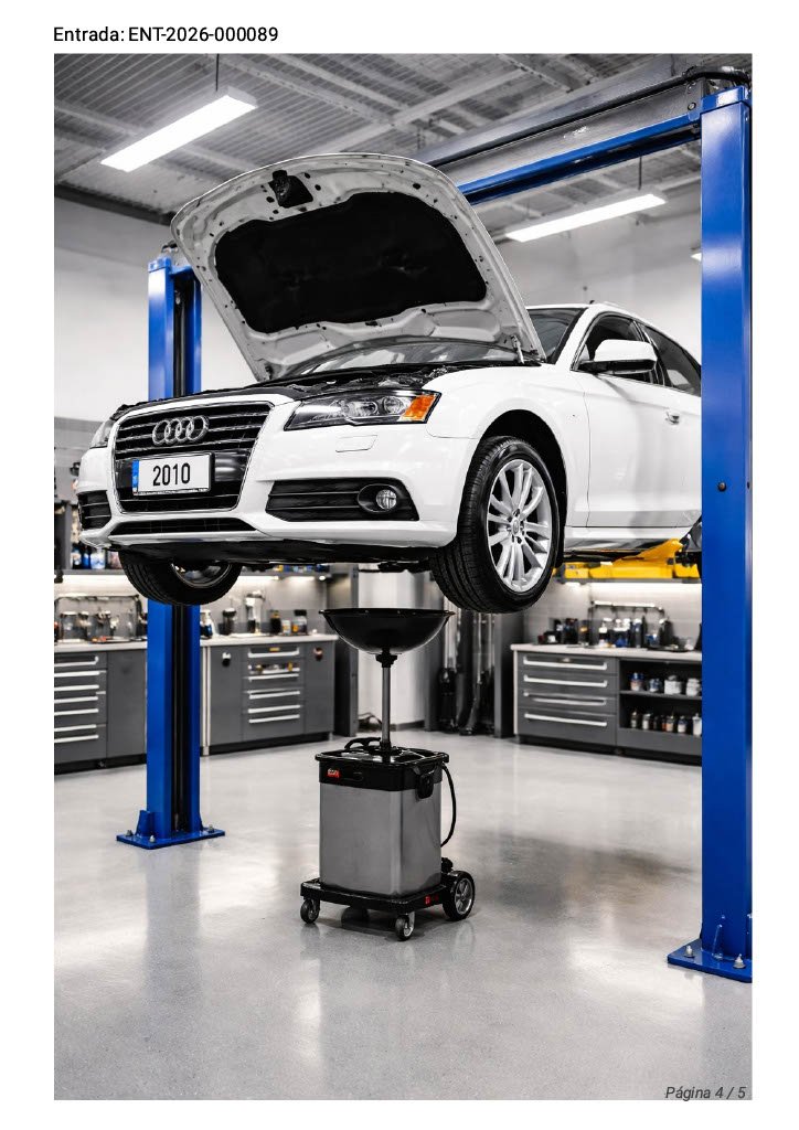 Hoja de entrada de vehículos para taller